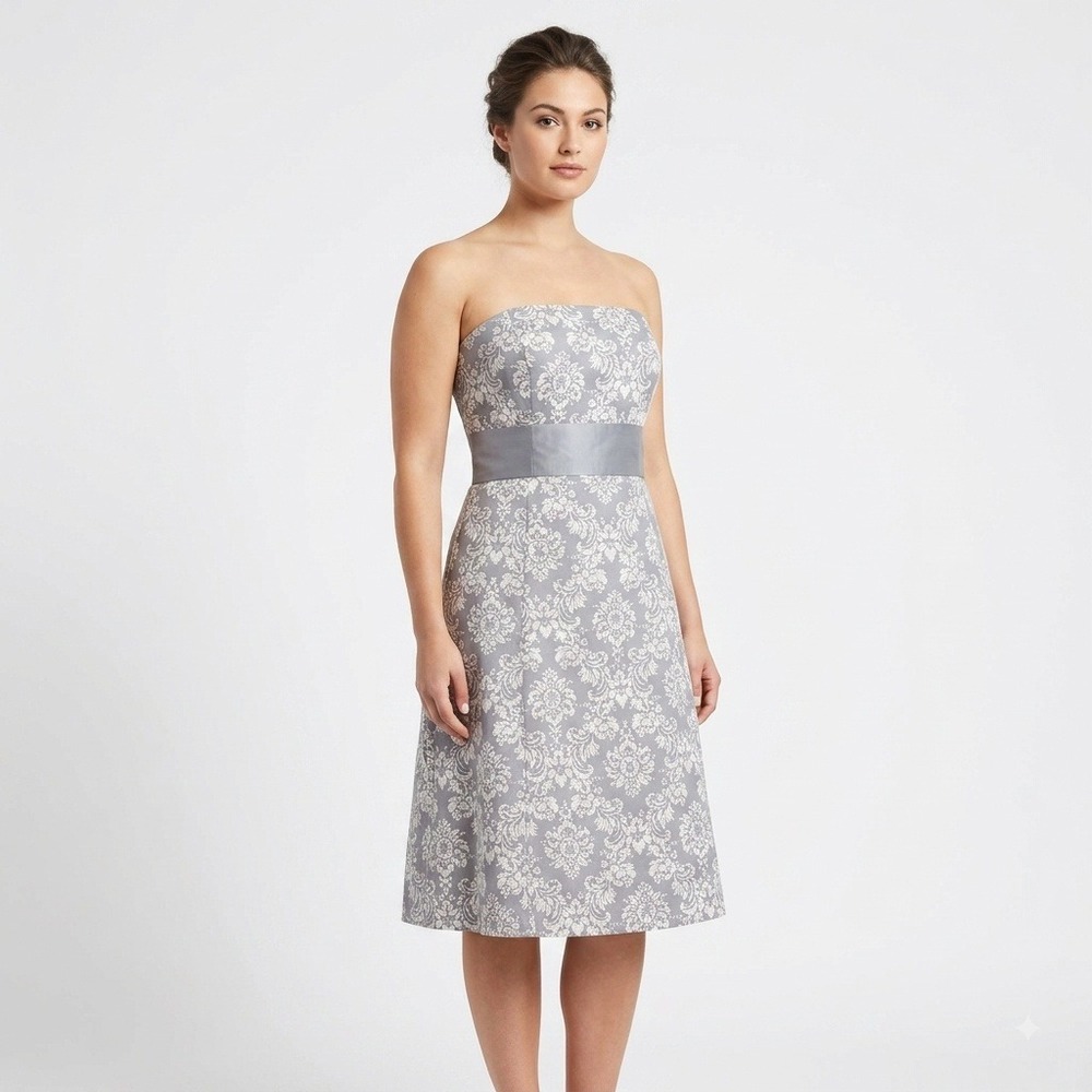 NWT Loft Gray White Floral Damask Strapless Midi Dress 10 Elegant Regency Hoco